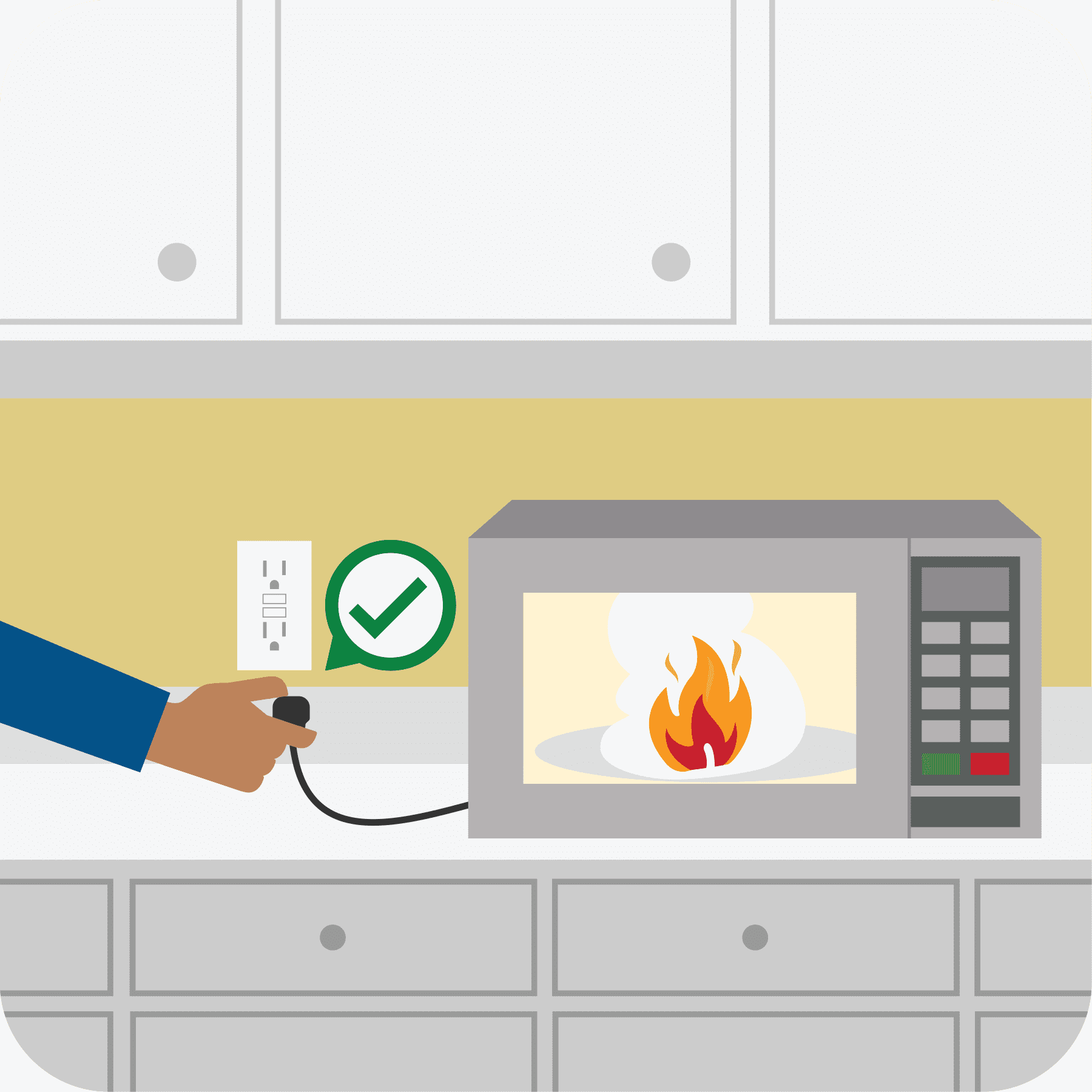 If you have a fire in your microwave oven, turn it off immediately. Never open the door until the fire is out.